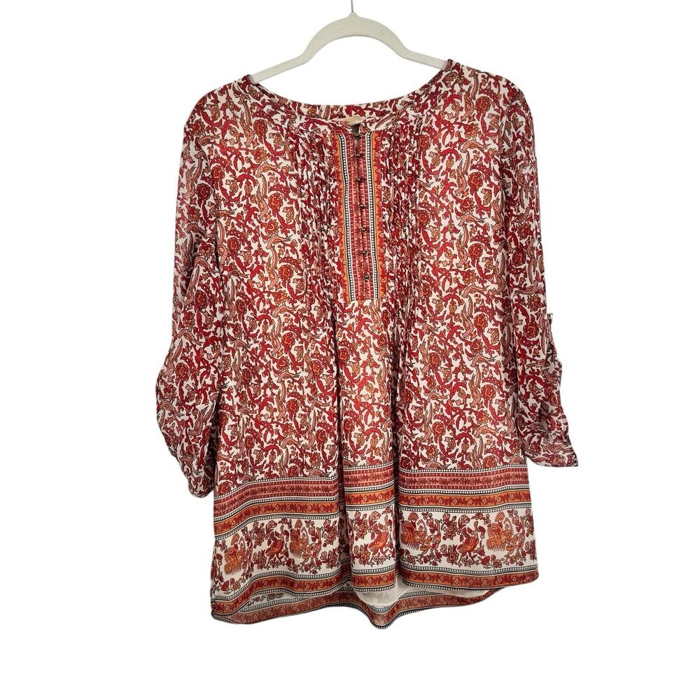 Meadow Rue Rust Floral Peasant Blouse - Picture 2 of 7
